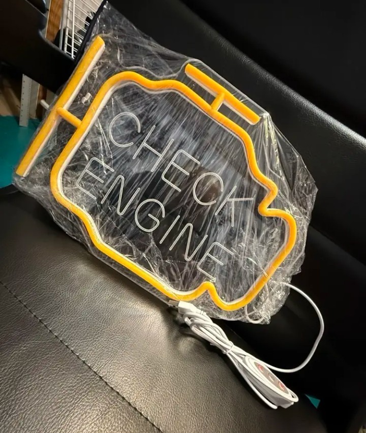 Check Engine Neon Sign LED Wall Light Garage Man Cave Auto Shop Decor Orange