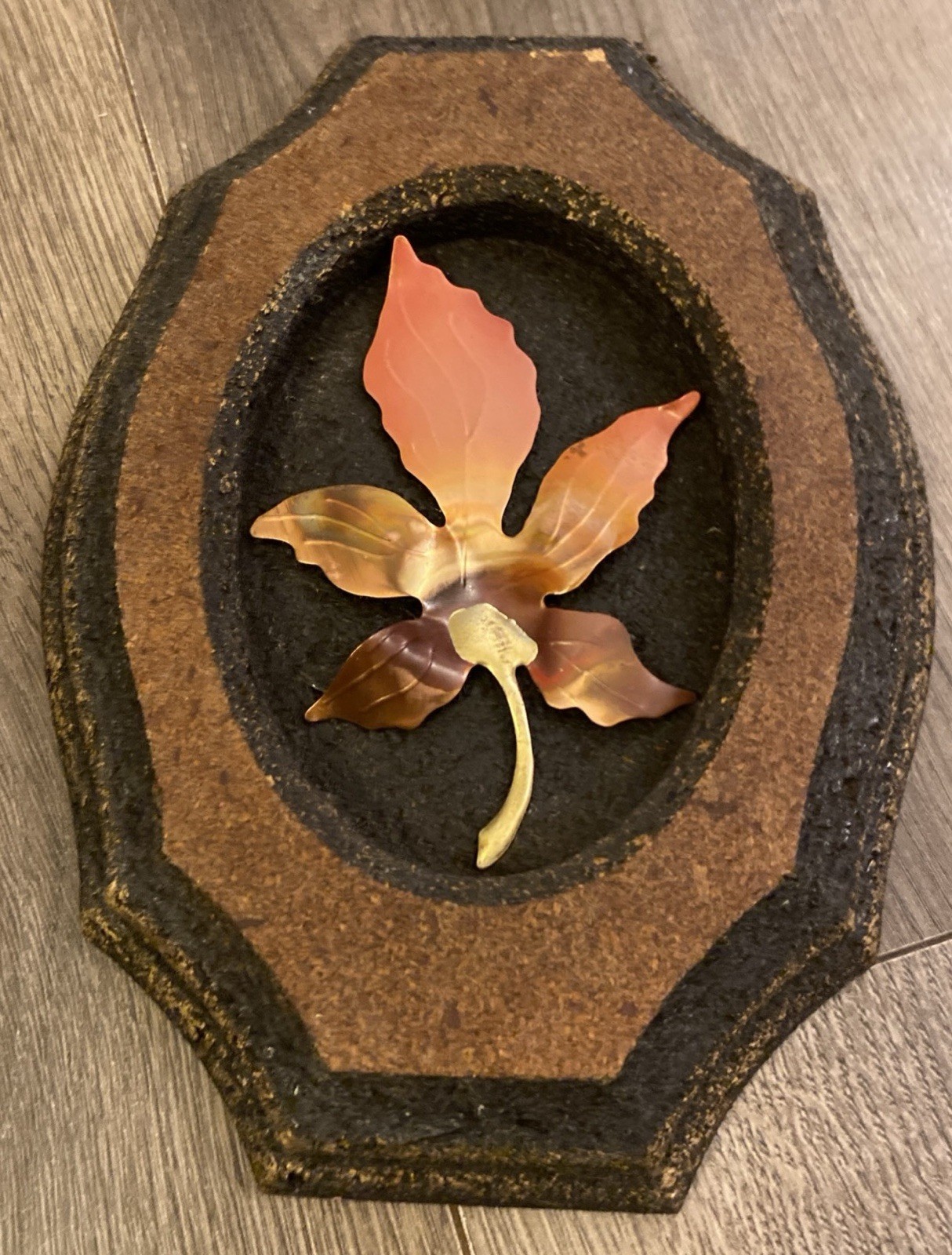3D Mushroom & Leaf Wood Wall Art Plaques Set 2 MCM Nature Metal Decor 7x5x1 Vtg