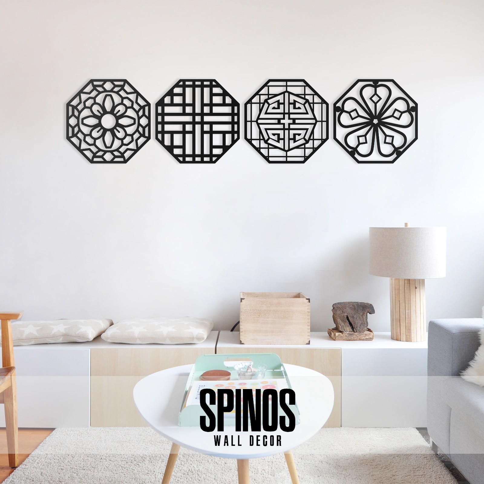 Korean Traditional Geometric Wood Wall Art – Hanok Asian Octagon Decor Panel