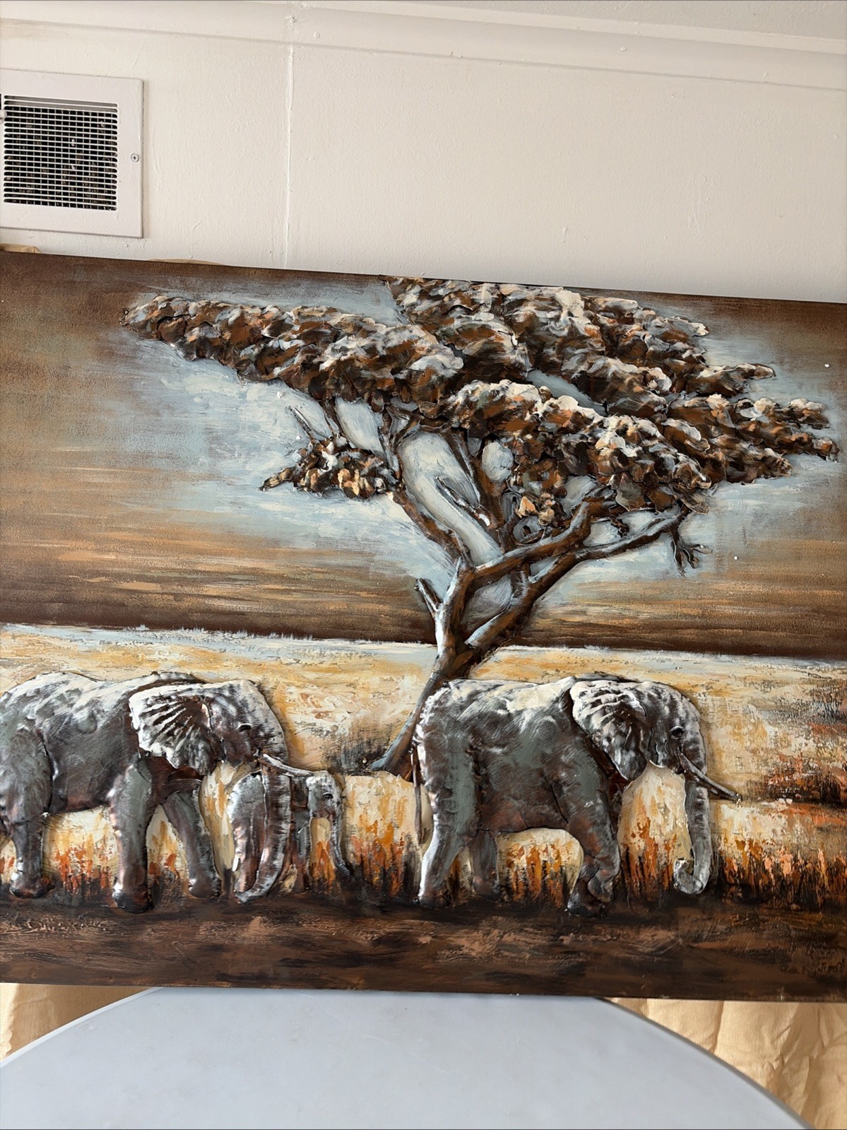 Elephants Metal Wall Art,Hand Painted Mixed Media Iron Wall Sculpture,3D Wall…