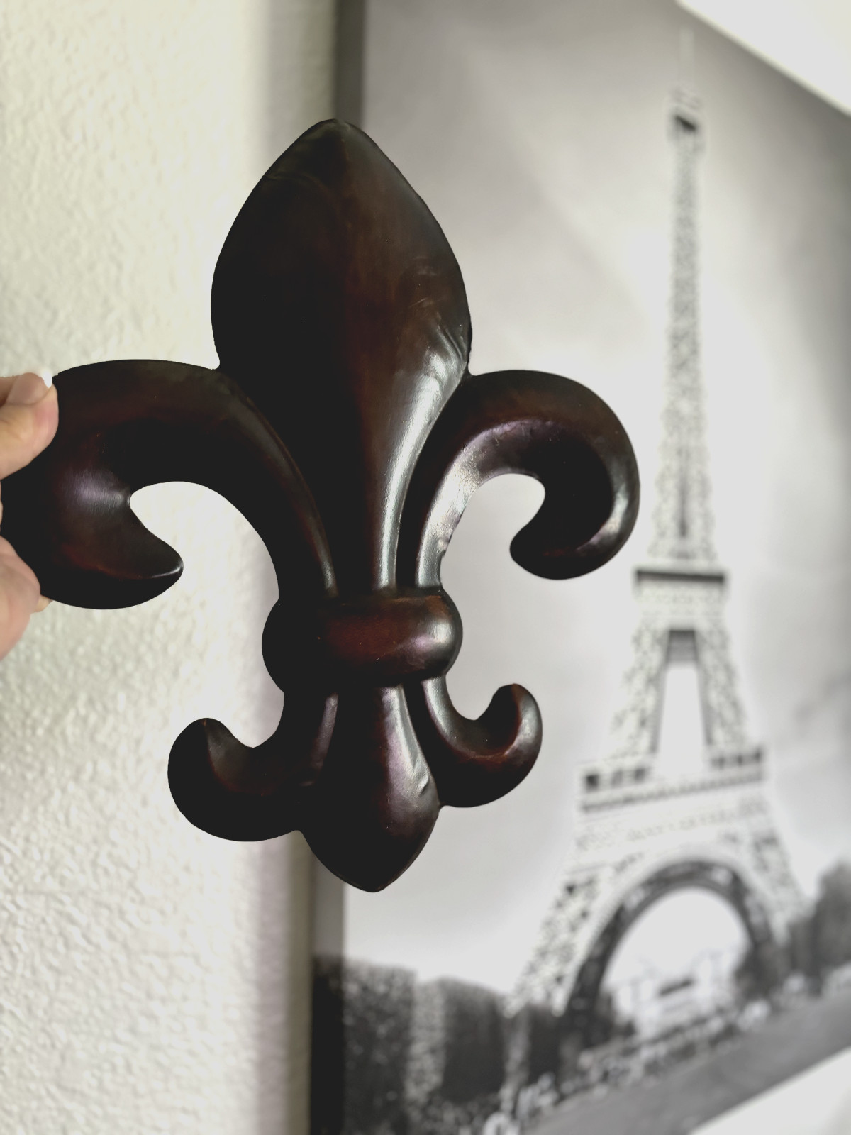 Vtg XL 11X13 TIN 3D Bronze Brown WALL DECOR French Fleur de Lis ART PLAQUE Sign