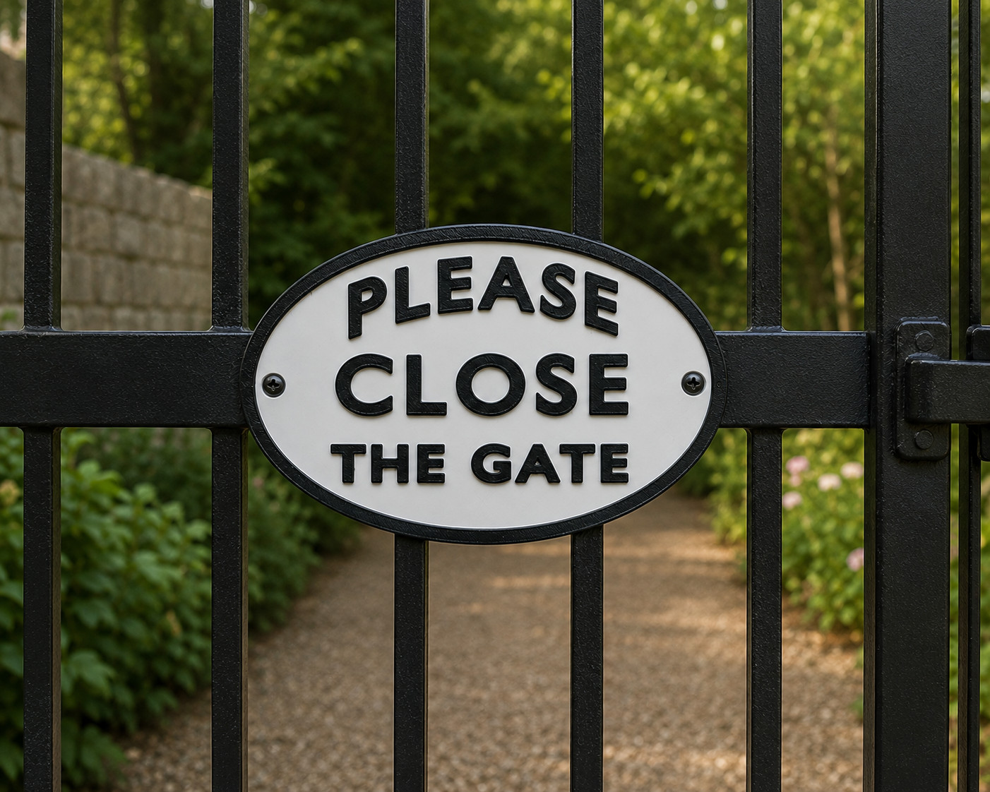 Please Close The Gate Oval Sign Black & White Thick PLA Plaque