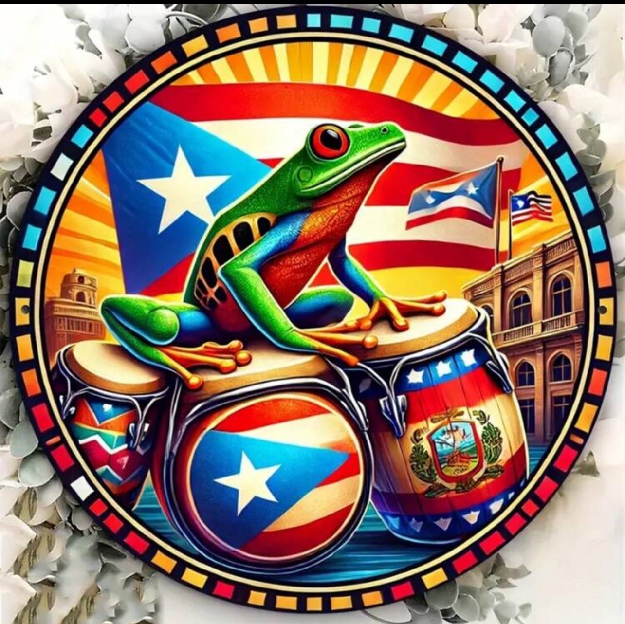 Puerto Rico 8″ Round Metal Sign – Iron Wall Art Coqui Puertorrican Flag Boricua