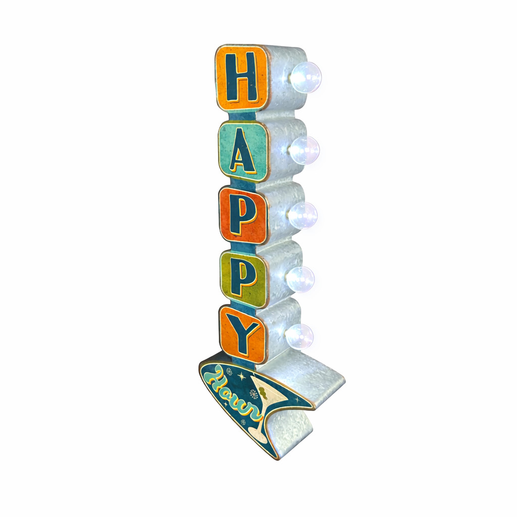 Happy Hour Double Sided LED Metal Marquee Sign Vintage Retro Bar Decor