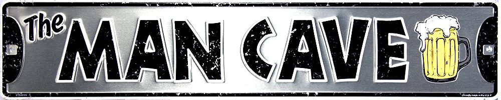 THE MAN CAVE STREET SIGN 24″ X 5″ EMBOSSED METAL GAME ROOM SPORTS ROOM POOL DORM