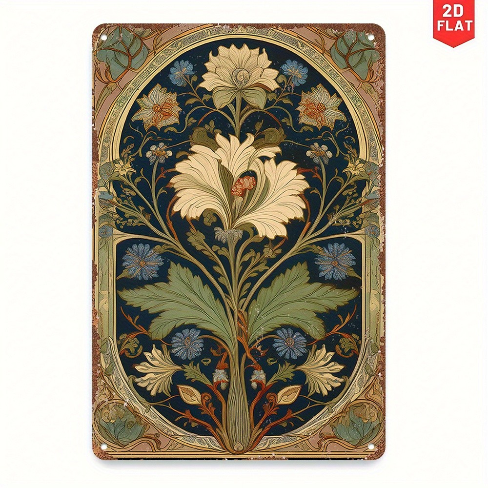 Art Nouveau Floral Metal Sign – Vintage Botanical Tin Wall Art Decor