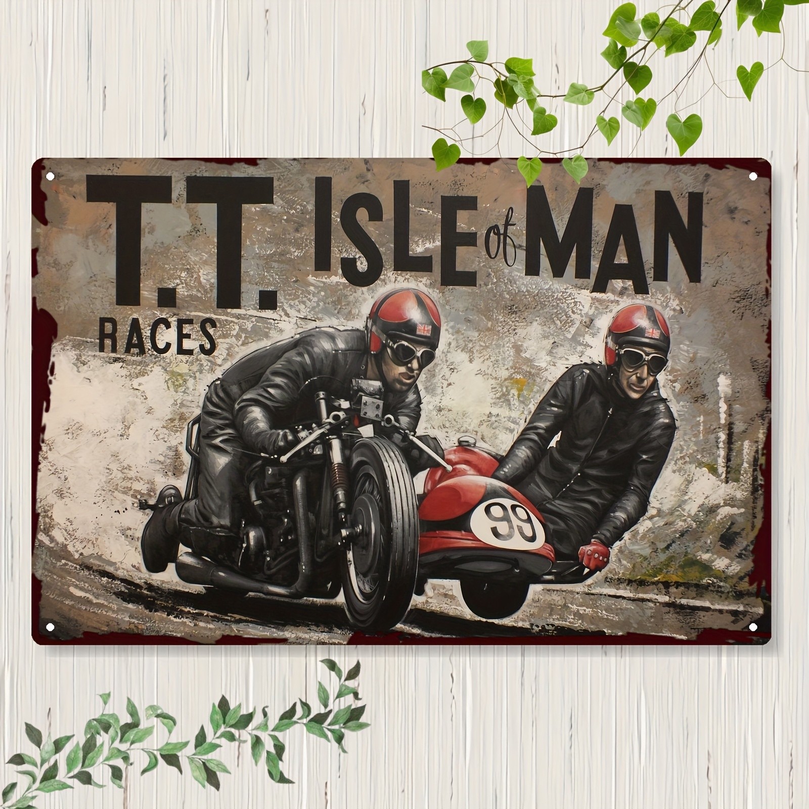 Tin Metal Sign Vintage TT Isle of for Man Motorcycle Racing Wall Art 8×12