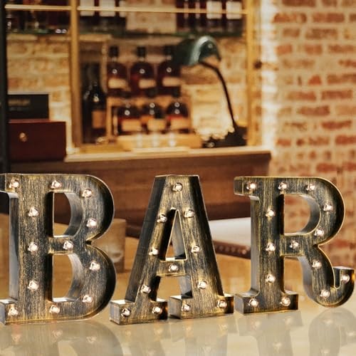 Light Up BAR Sign, LED Vintage Letters Home Decor Name Signs – Illuminated
