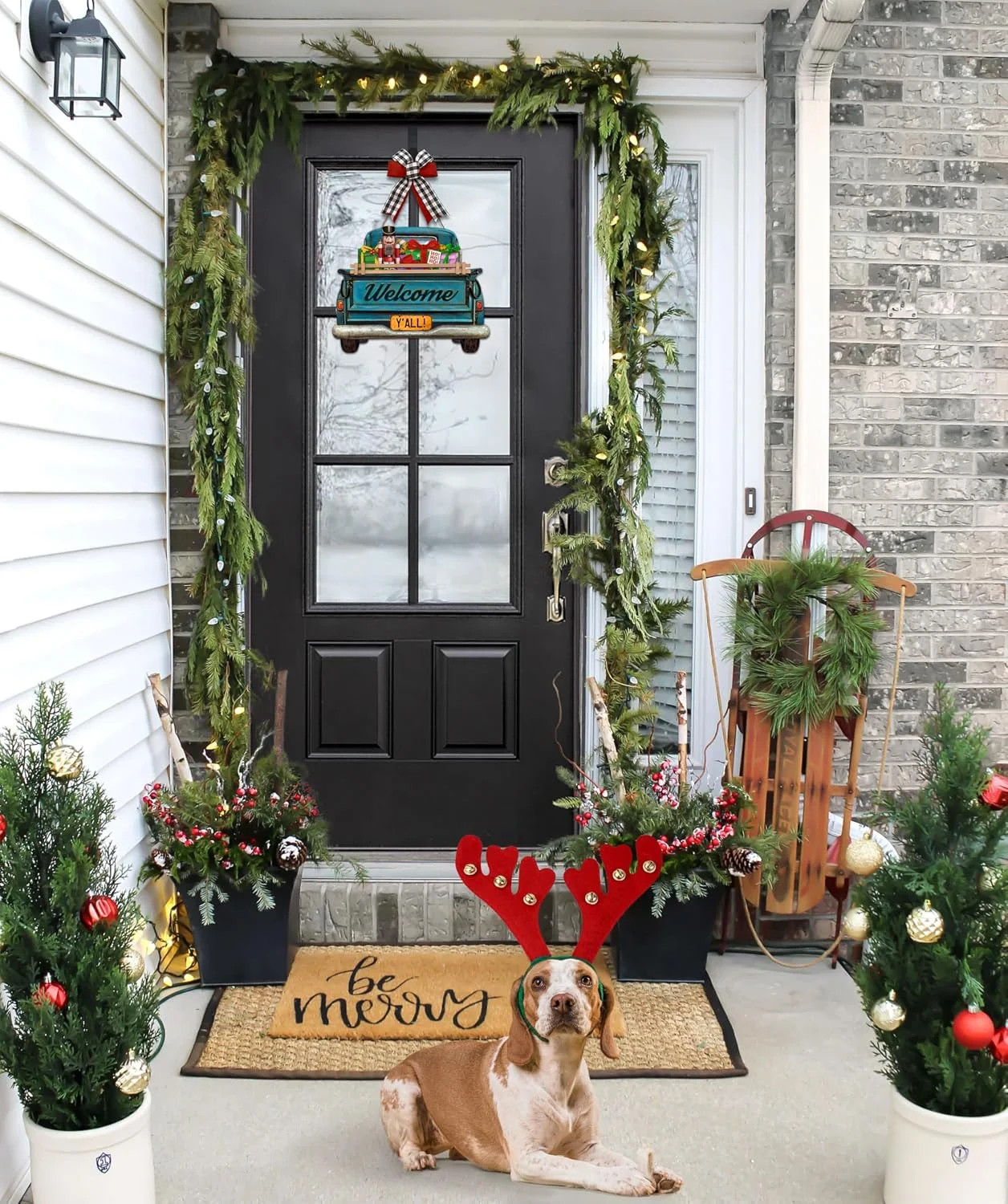 Interchangeable Welcome Sign for Front Door Blue Farmhouse Truck Decor Hanging S