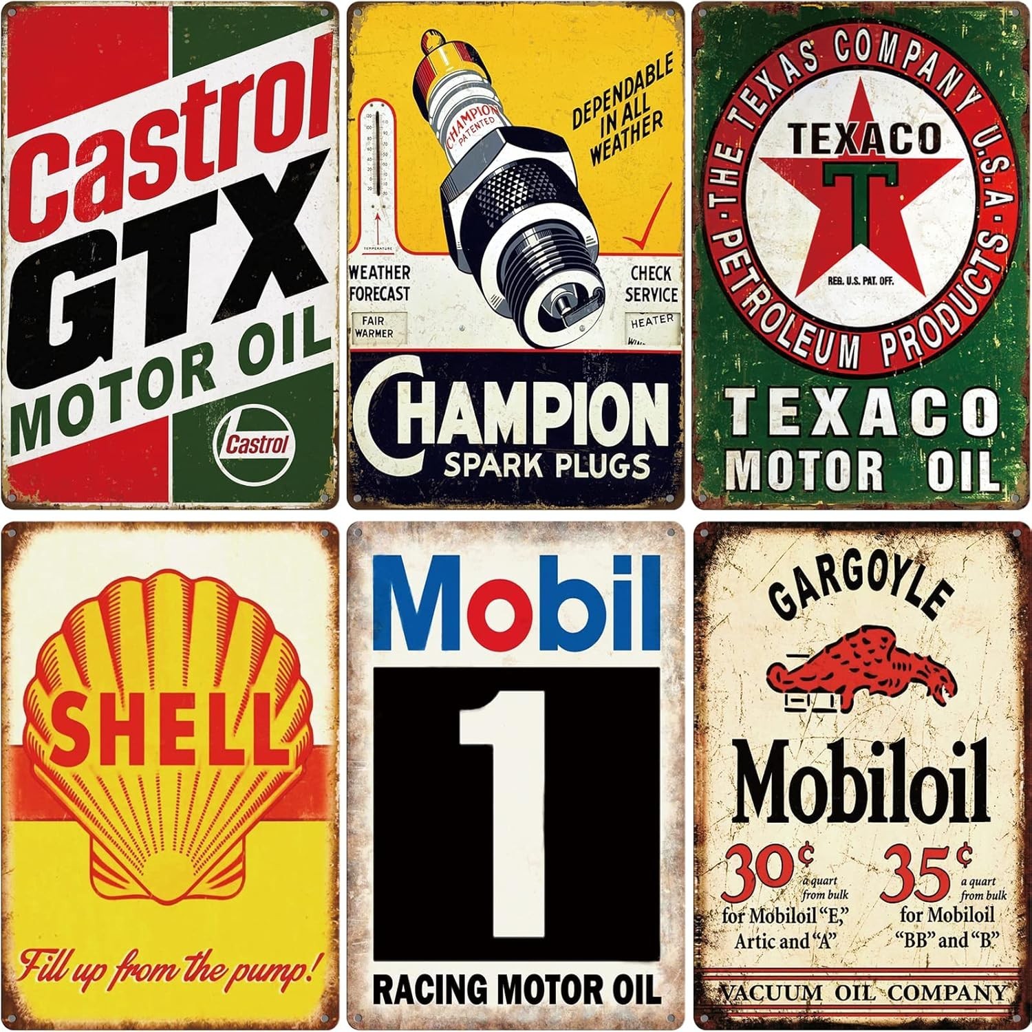 6 Pieces Man Cave Decor for Men-Garage Signs for Men, Vintage Gas Tin Signs and
