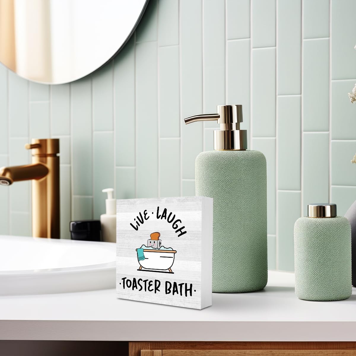 Live Laugh Toaster Bath Sign, Funny Bathroom Decor, 5″L x 5″W, Toaster-02