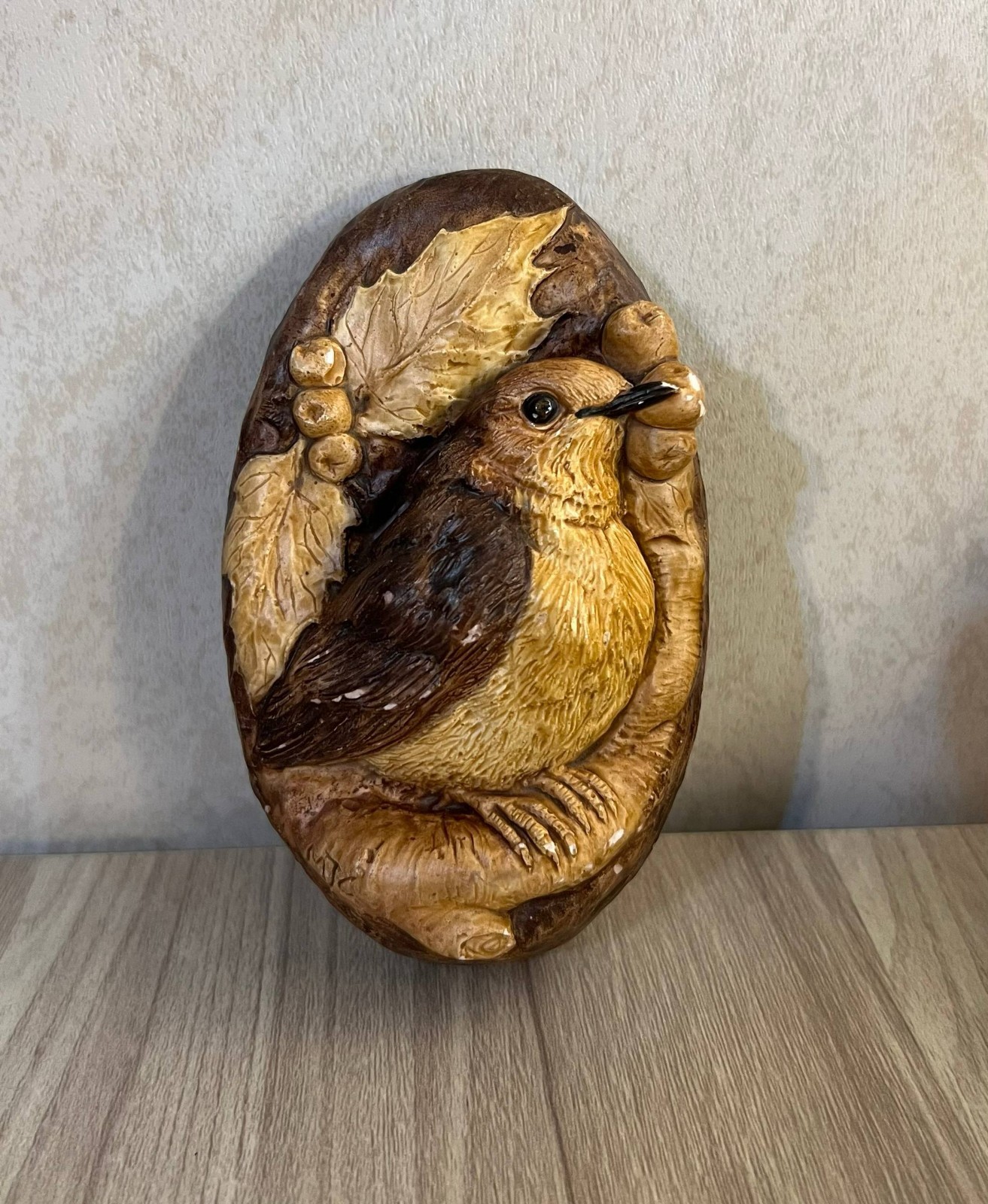 Vintage Robin Bird Wall Plaque Rustic Nature Decor Hand Painted Collectible