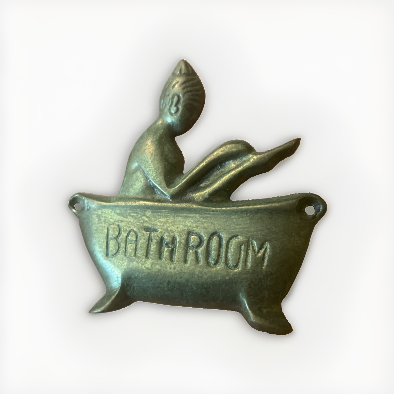 Solid Brass Vintage Lady In Bath Tub Bathroom Door Plaque Sign Wall Decor 4”x4”