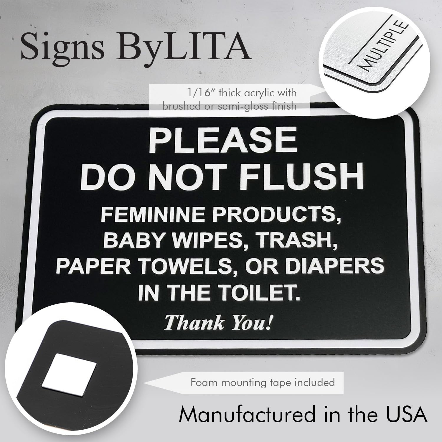 Clear Reminder Sign for Bathrooms, Do Not Flush Feminine Products & Trash