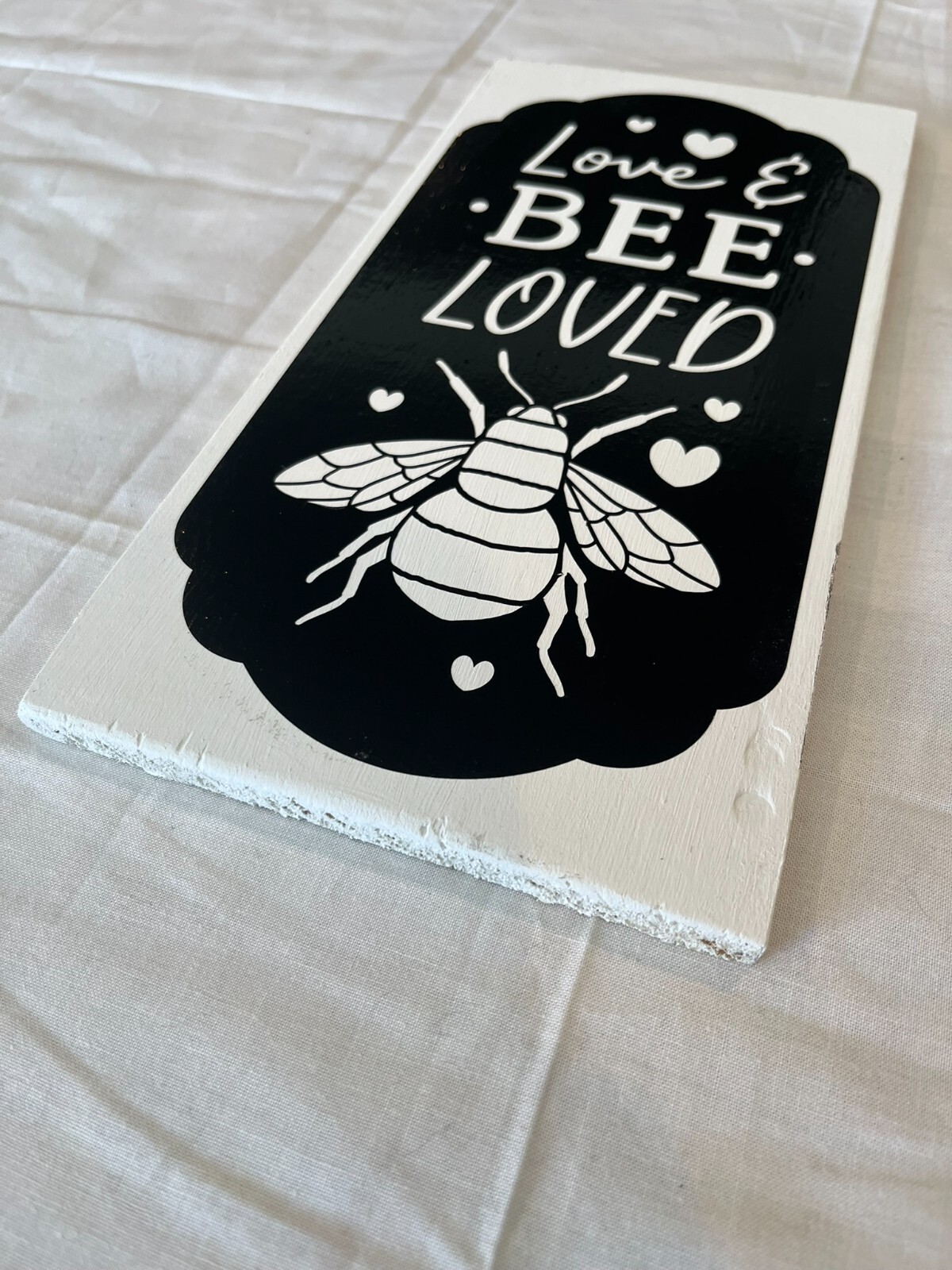 Love and Bee Loved Wooden Multi-Purpose Sign w/ Vinyl Cutout 11” x 5.5”