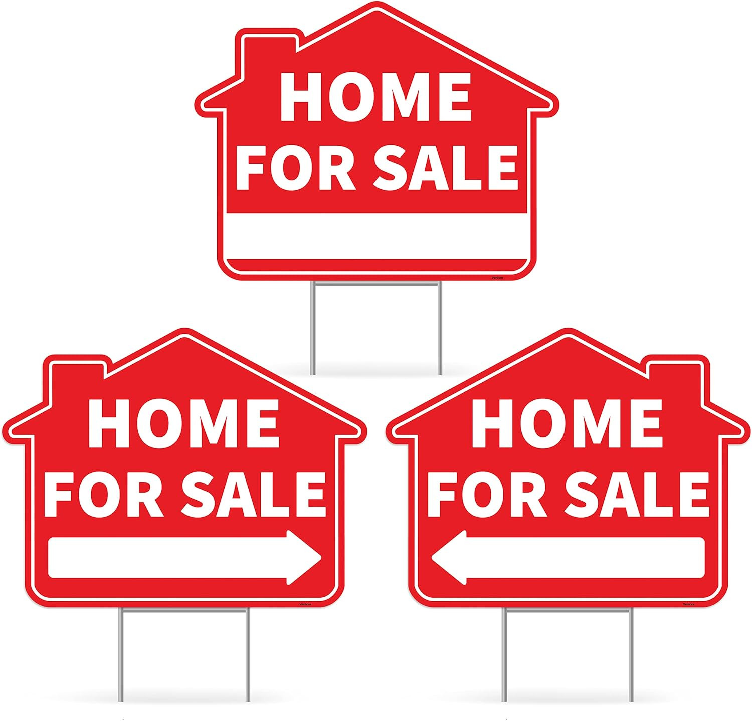 3PC Home for Sale Sign with Stakes, 17 Inches by 13 Inches – Double Sided Signs