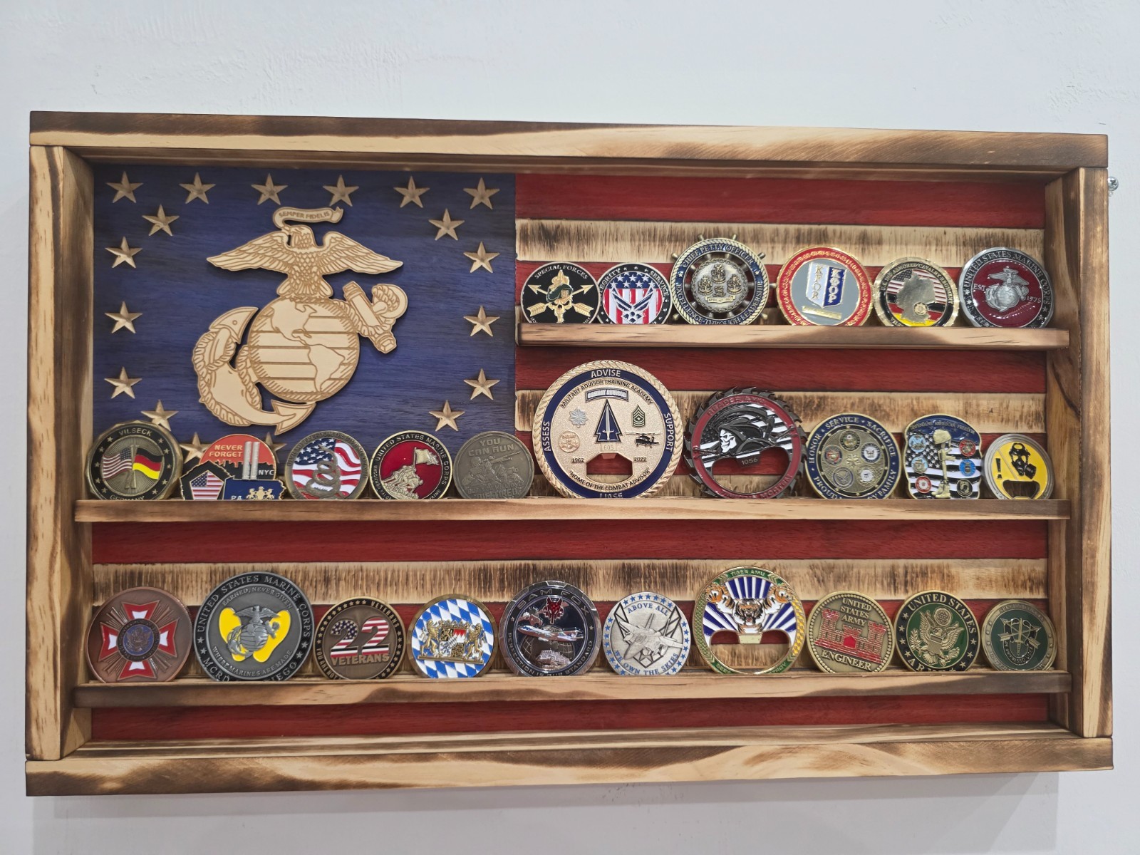 USMC Challenge Coin Display EGA US Marines Coin Flag Display Marine Corps