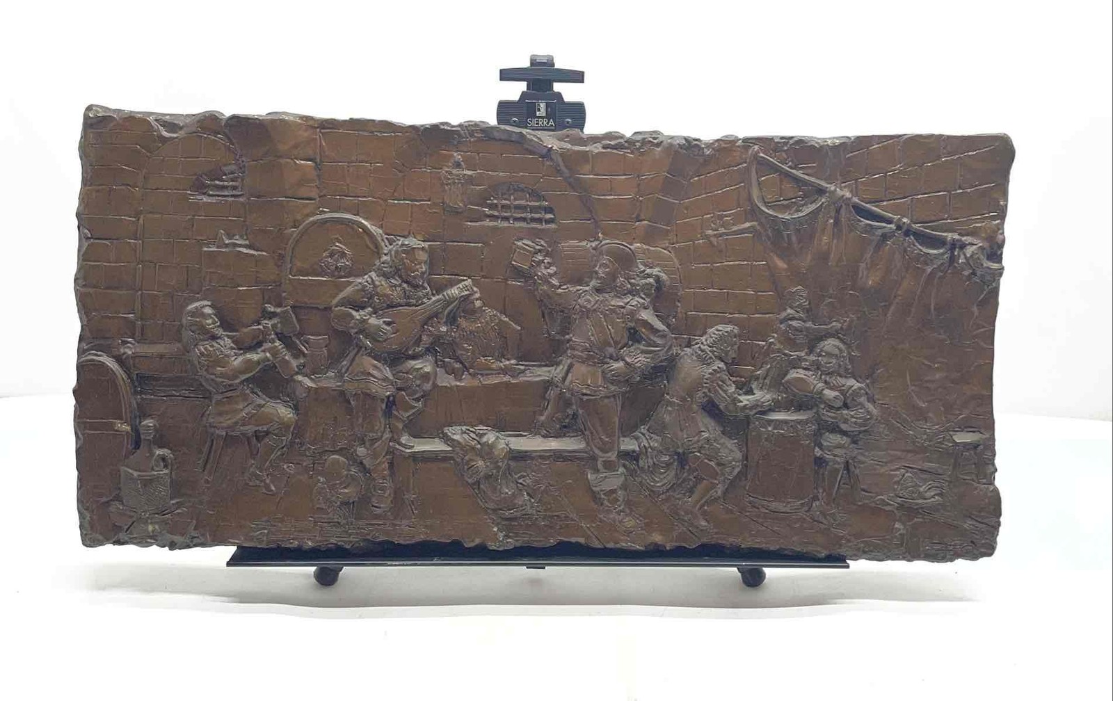 Bronze Tavern Scene In High Relief Art Decorative Rectangular Wall Plaque