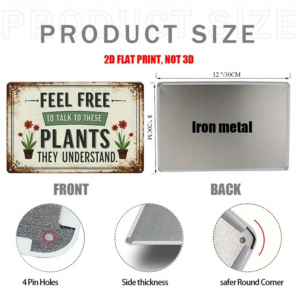 Humorous Plant Lover Metal Signs Talk to Plants Retro Home Wall Decor Art Garden