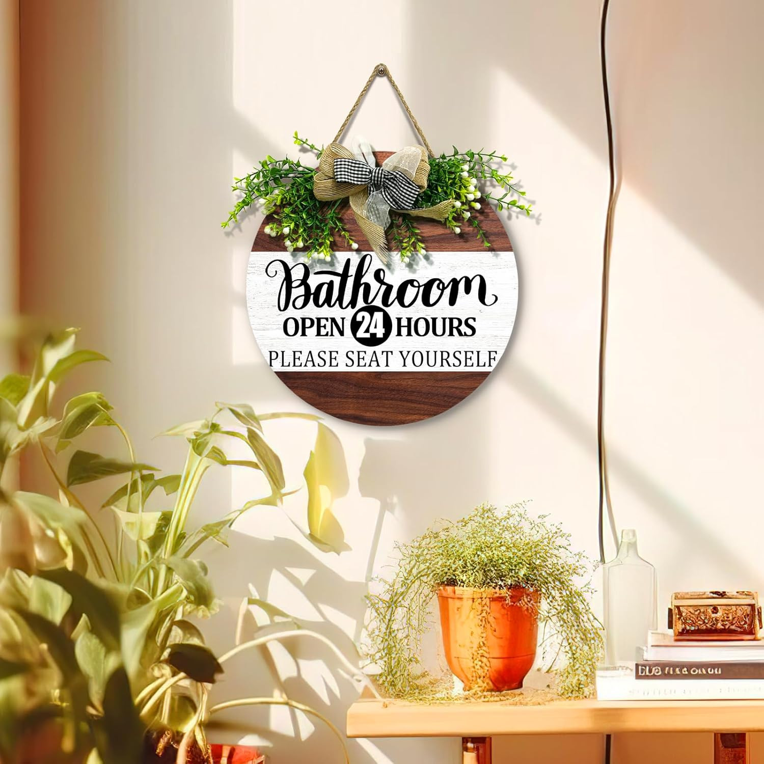 Bathroom Door Sign Bathroom Open 24 Hours Please Seat Yourself Hanging Sign With