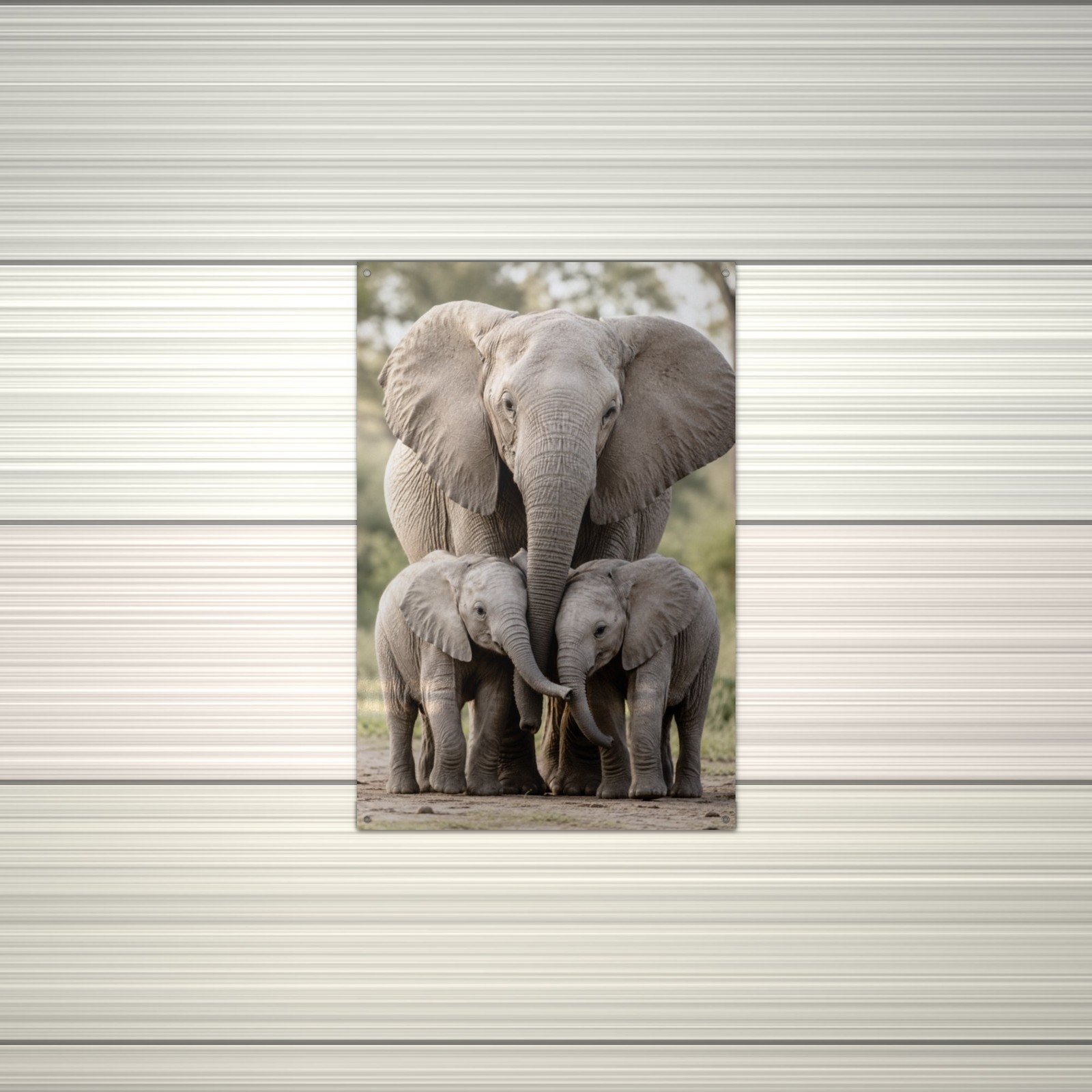 Wildlife Metal Wall Art, Elephant Family Aluminum Sign 8×12 in