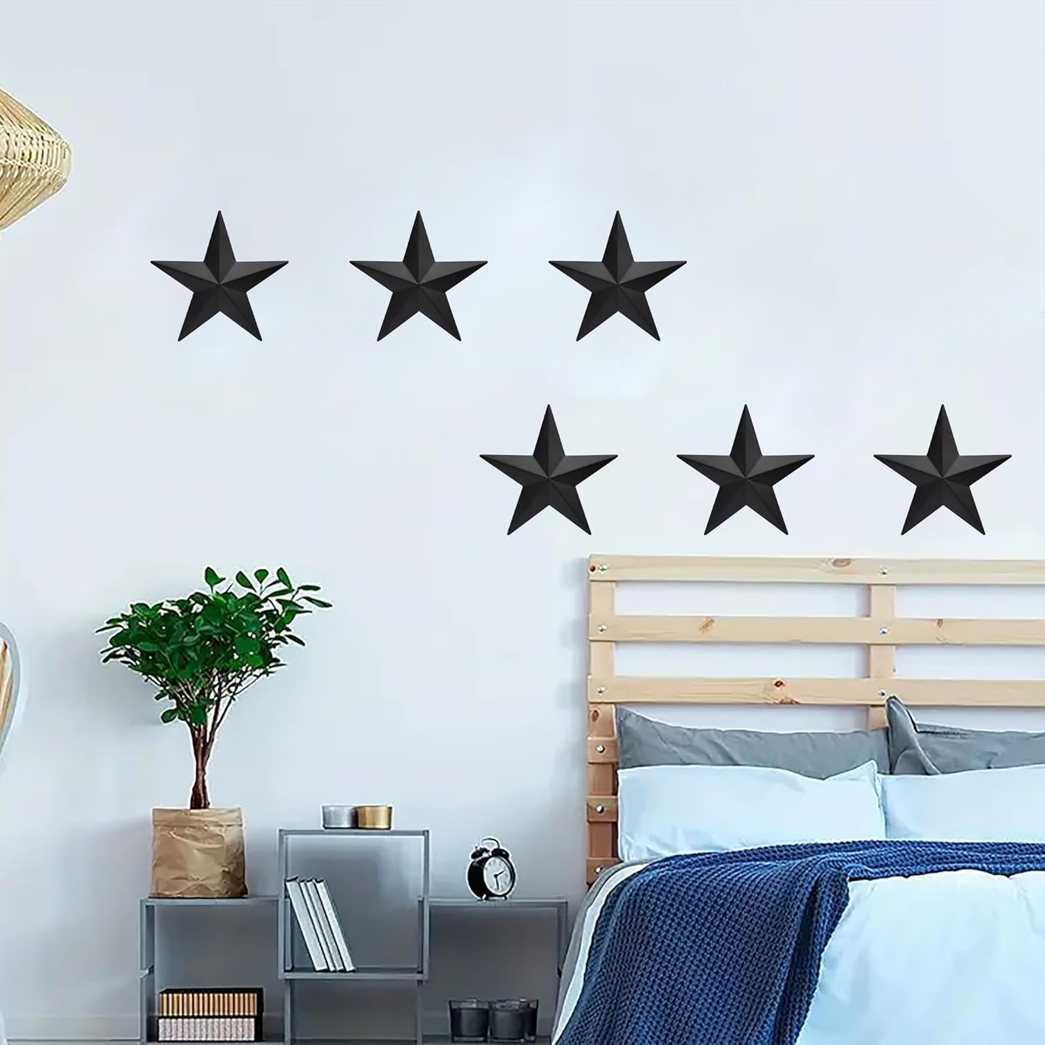 6″ 6Pieces per Set Black Metal Barn Star Wall Decor,Texas Stars Art,Metal Stars