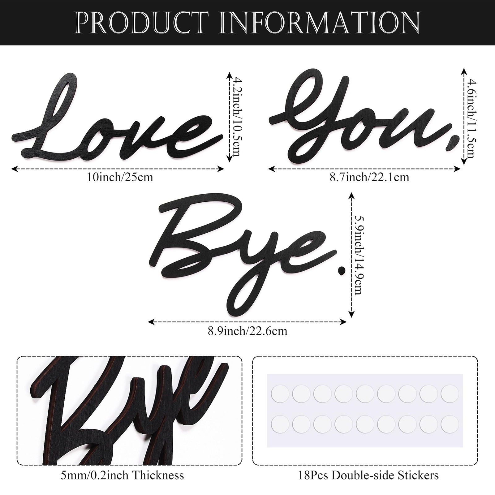 ChicOasis Love You Bye Wood Signs Wall Decor 31.5 Black Modern Home Decor Uni…