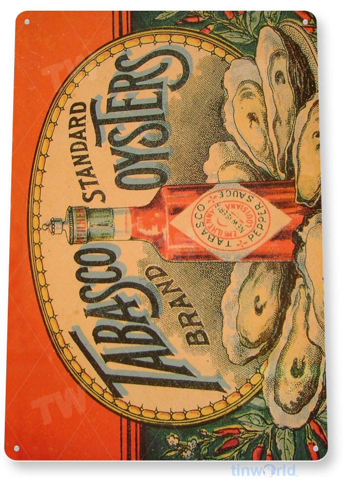 TIN SIGN Tabasco Oysters Tin Metal Sign Hot Sauce Spice Kitchen Decor B203