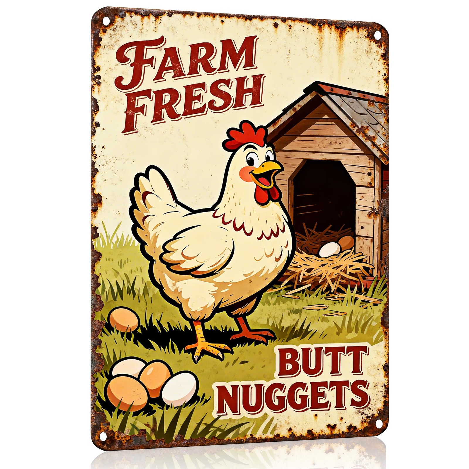 Fresh Butt Nuggets Chicken Metal Tin Sign 8×12 Funny Farm Coop Wall Decor Gift