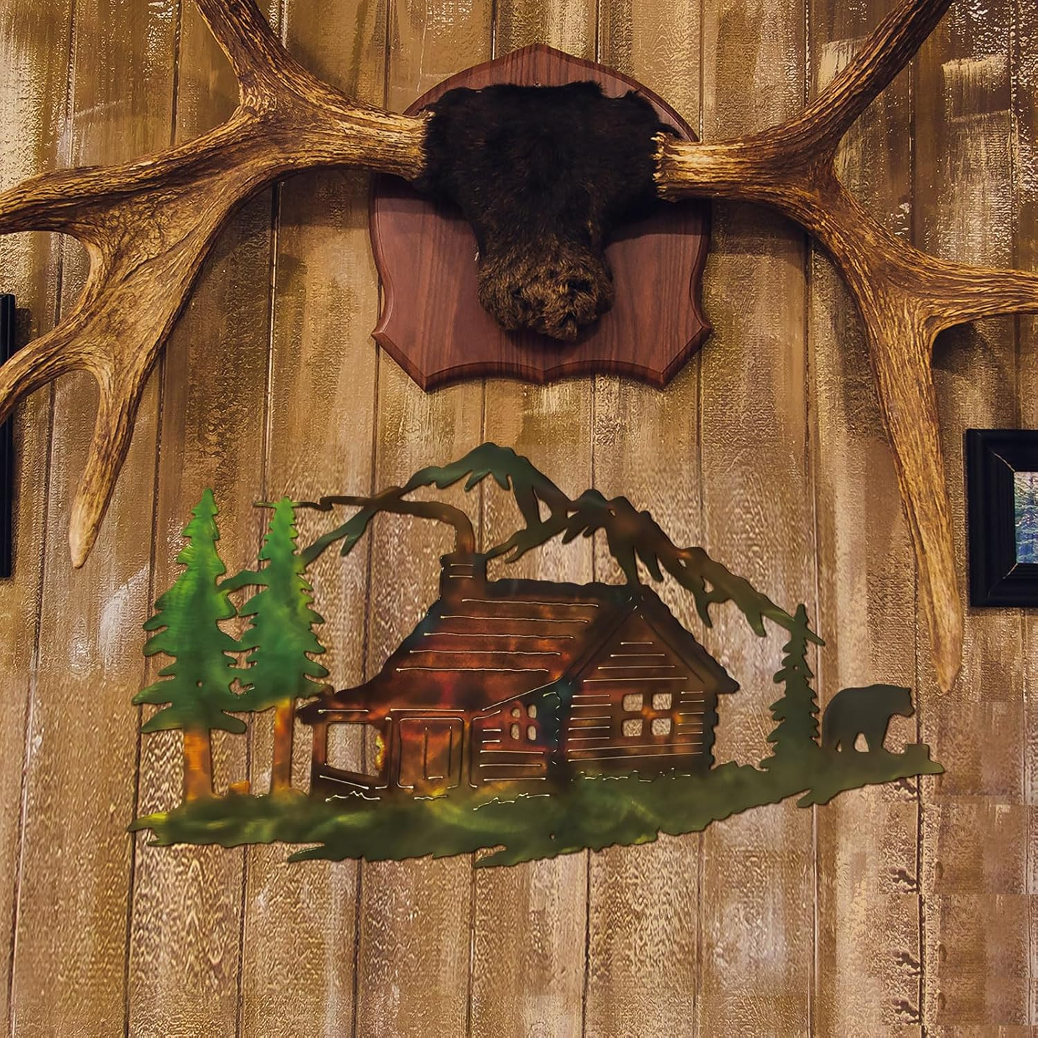 Mountains Cabin Bear Wall Art Farmhouse Metal Forest Lodge Wall Sculpture Retro