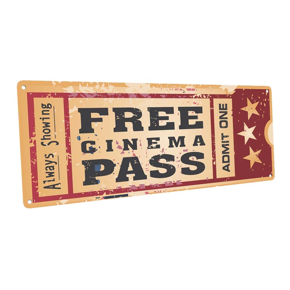 Home Cinema Movie Ticket Metal Sign; Wall Decor for Home Theater or Family Room