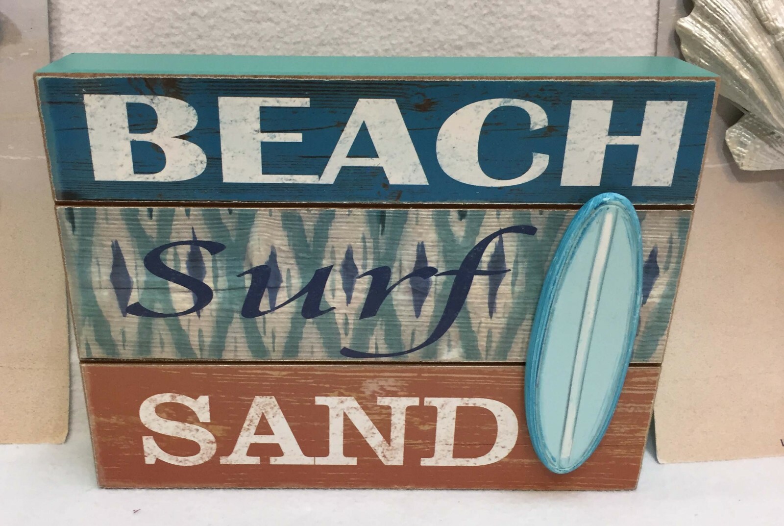 Nautical Ocean Beach Decor Wall Hooks Wood Box Sign Beach Surf Sand Lot of 3