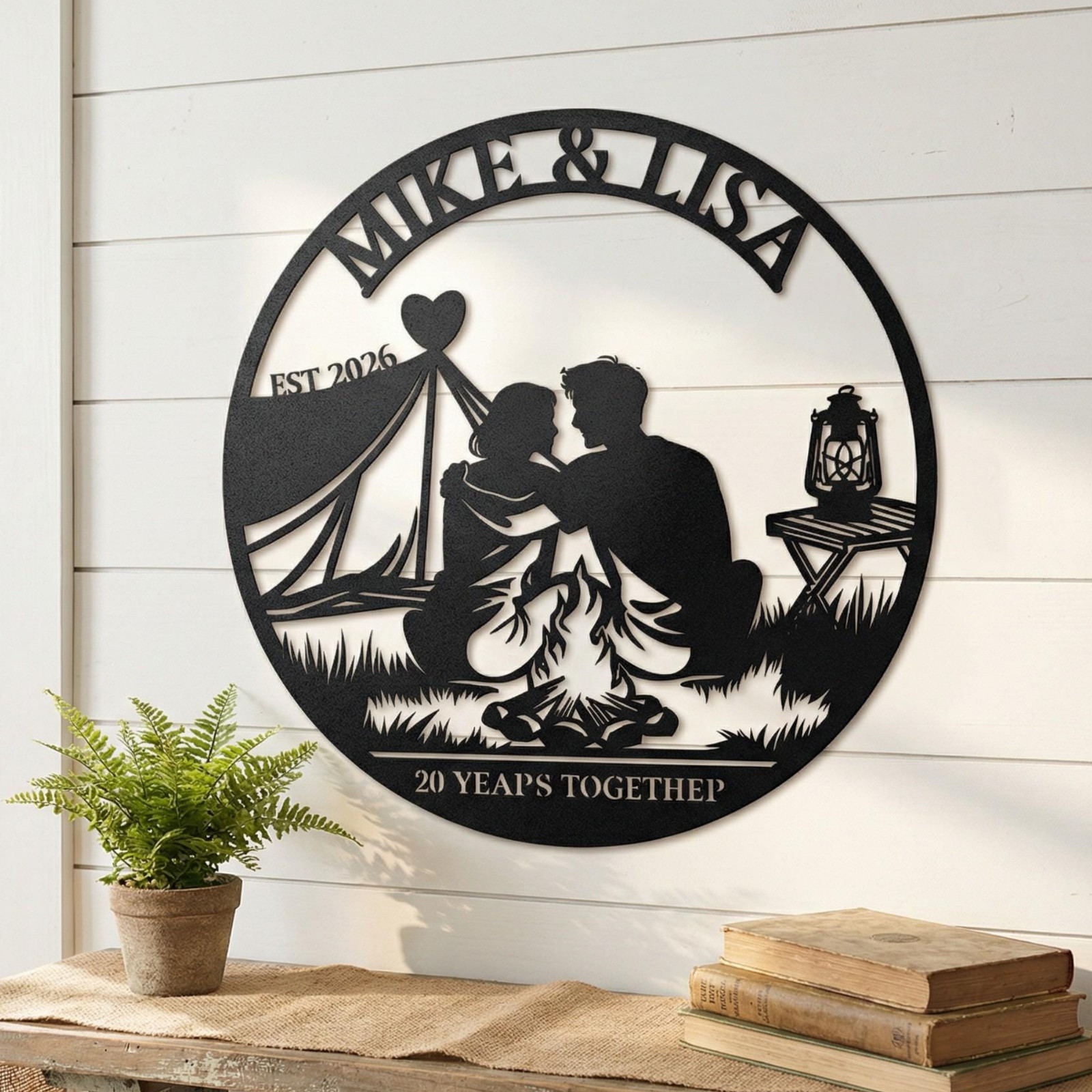 Personalized Camping Couple Metal Sign, Anniversary Campfire Wall Decor