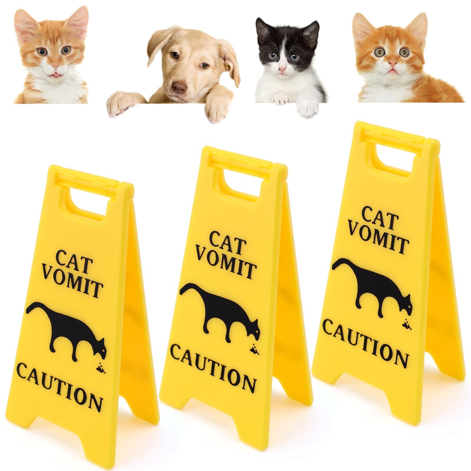3Pcs Cat Vomit Caution Sign, 4 Inch DoubleSided Printed, Funny Cats Warning S…