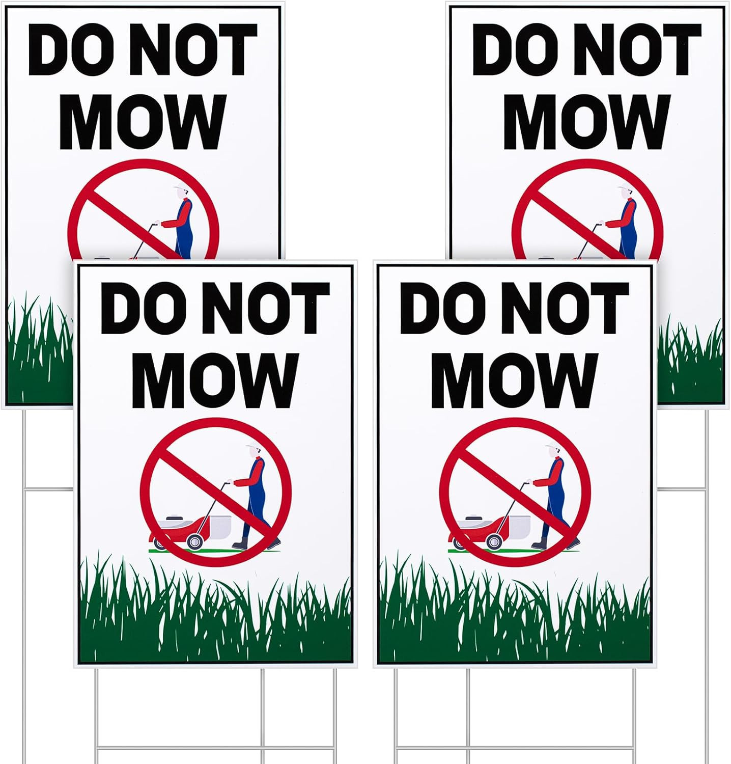 4 Pcs Do Not Mow Sign with Metal H Stake 10 X 7 Inches No Mow May Yard Sign Doub