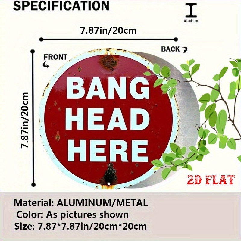 2DFlat Vintage “BANG HERE” Retro Metal Wall Sign 7.8” Round Traffic-Like Decor↗