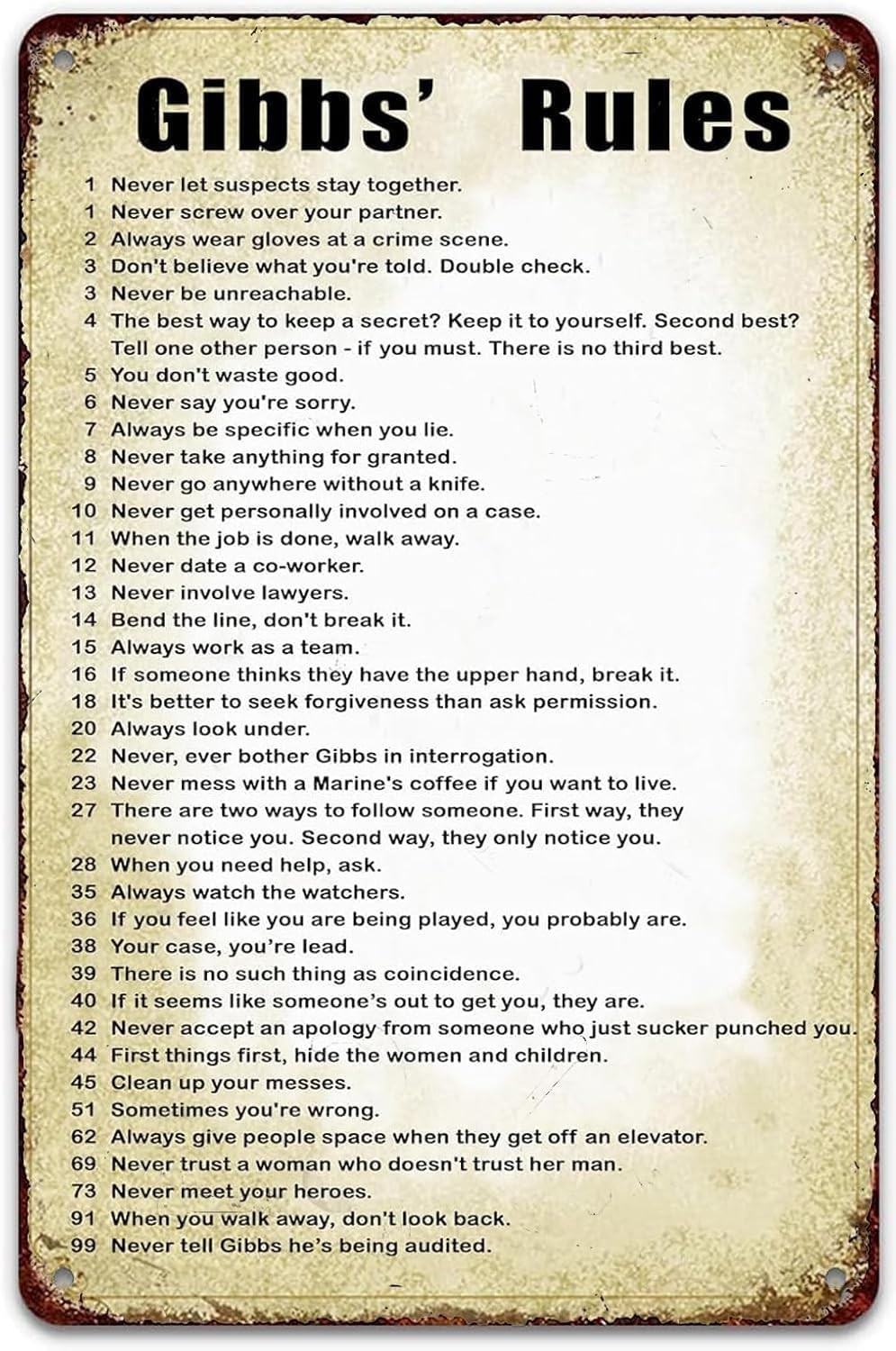 Gibbs Rules Sign Retro Poster House Funny Vintage Metal 12X8, Retro102