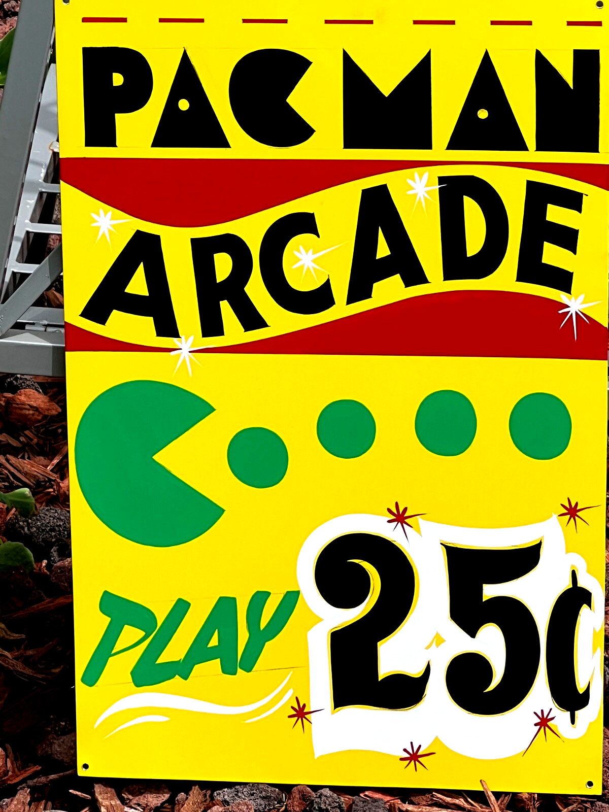Vintage Carnival PAC MAN ARCADE PACMAN Amusement Park GAME Sign Painting Art