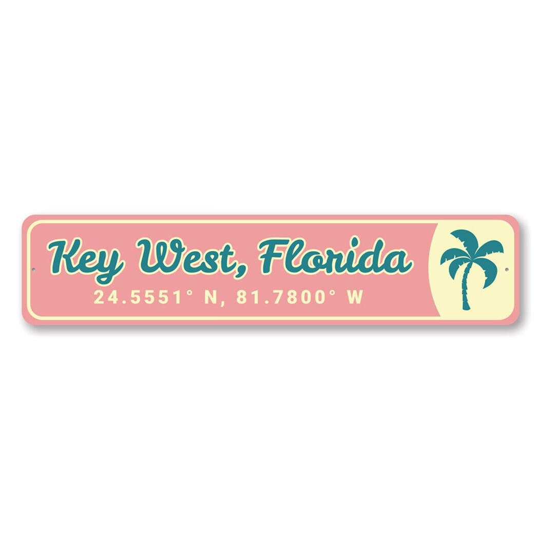 Key West, Florida Coordinates, Palm Tree Beach Sign, Key West Arrow Metal Sign