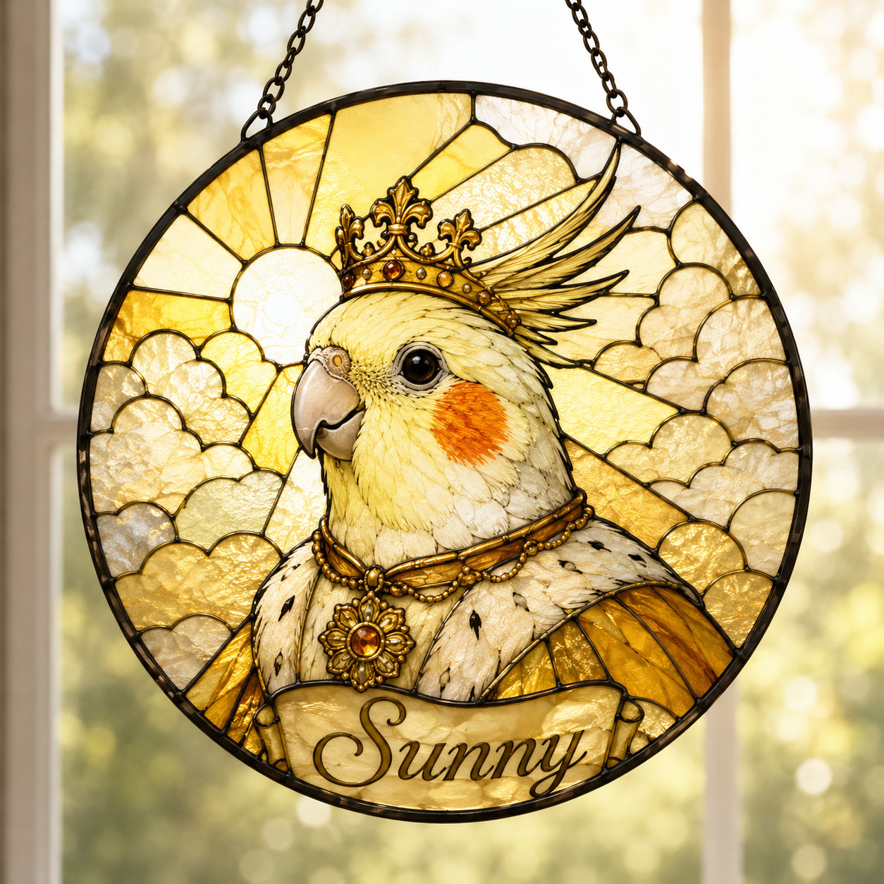 Custom Pet Photo Suncatcher Window Decor, Funny Royal Dog Hanging Stained Glas
