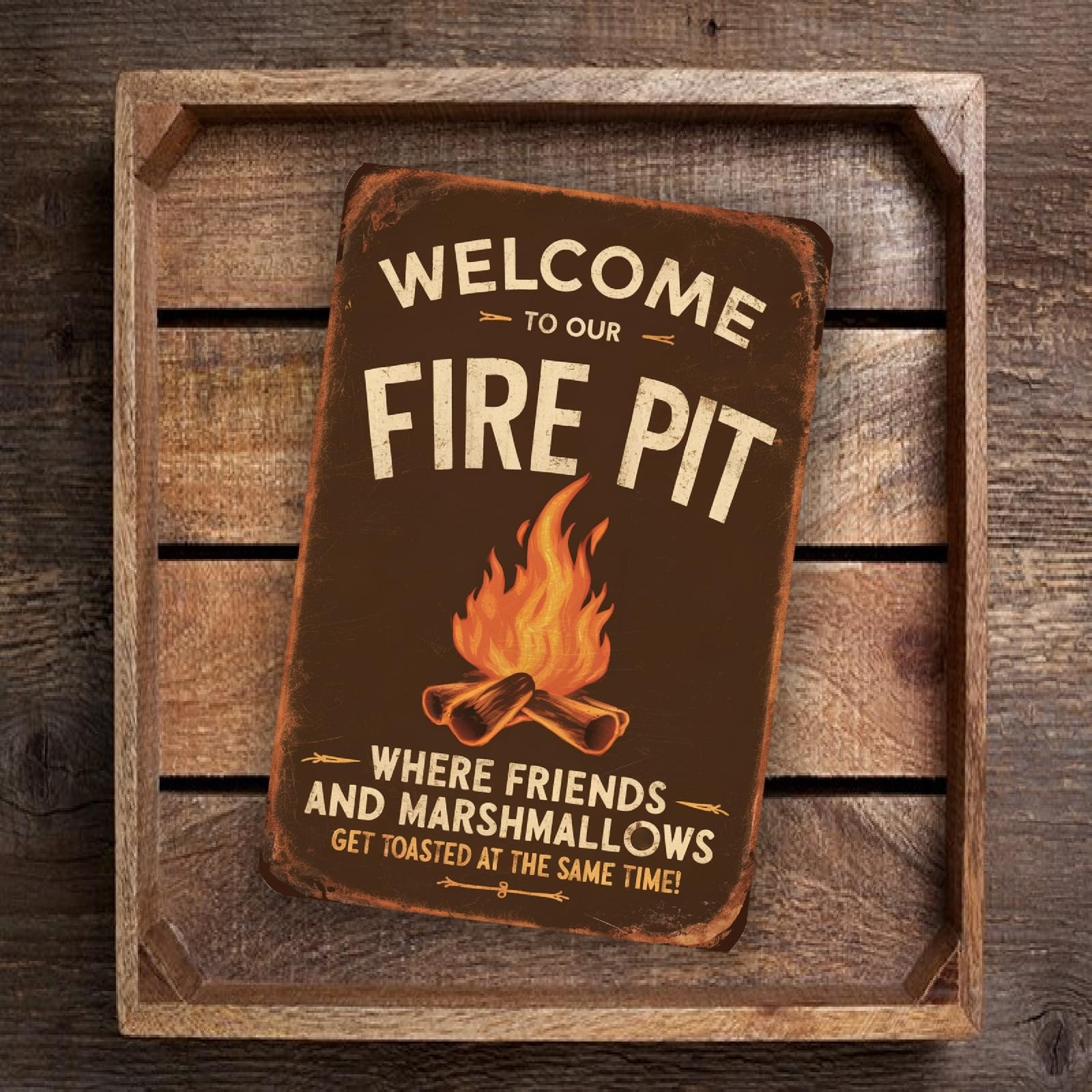 Welcome to Our Fire Pit Metal Sign 8×12 Vintage Rustic