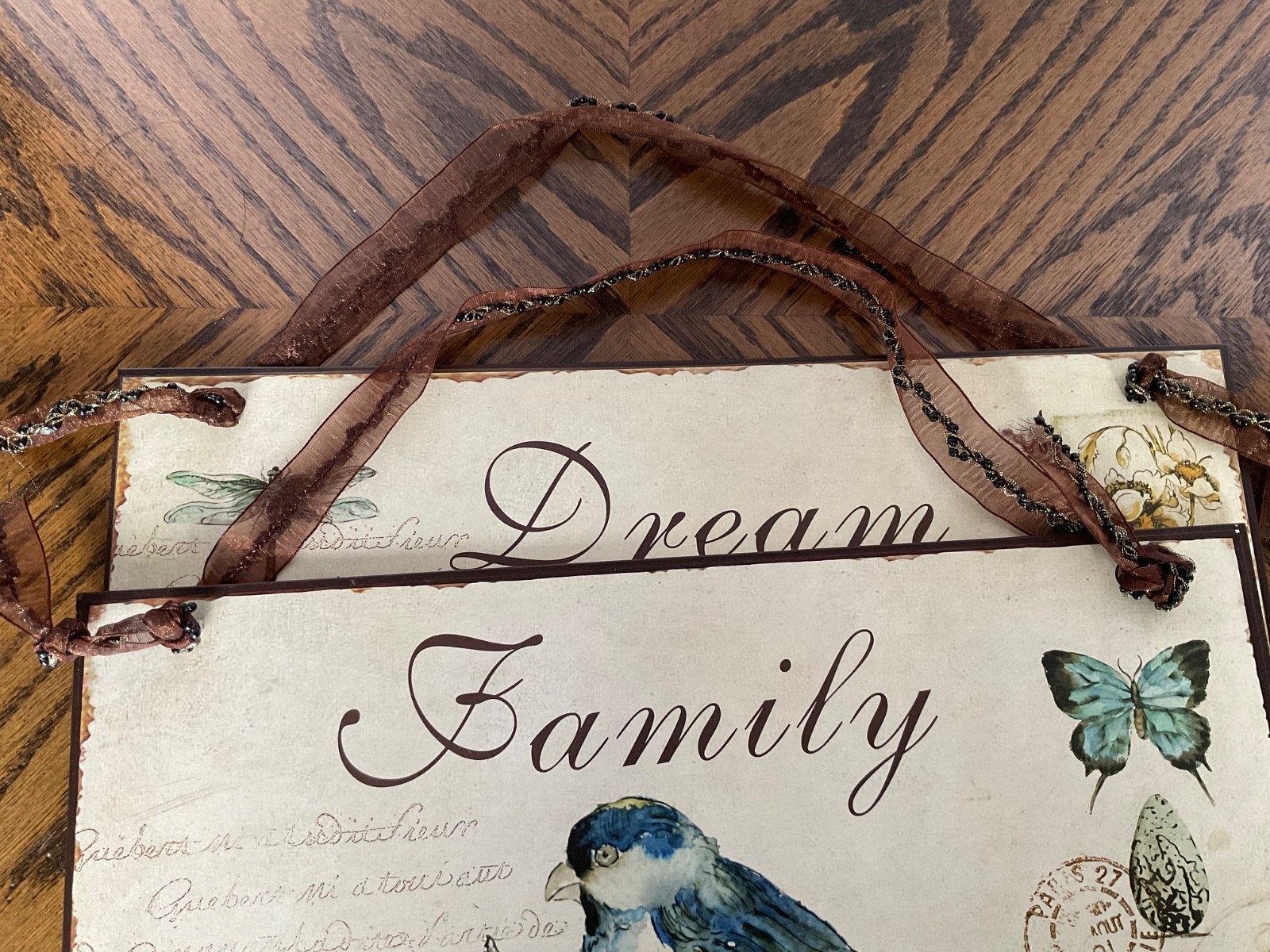 Pr Cottage Style Hanging Metal Wall Art w/ Birds 13 3/4″ L x 10 5/8″ T