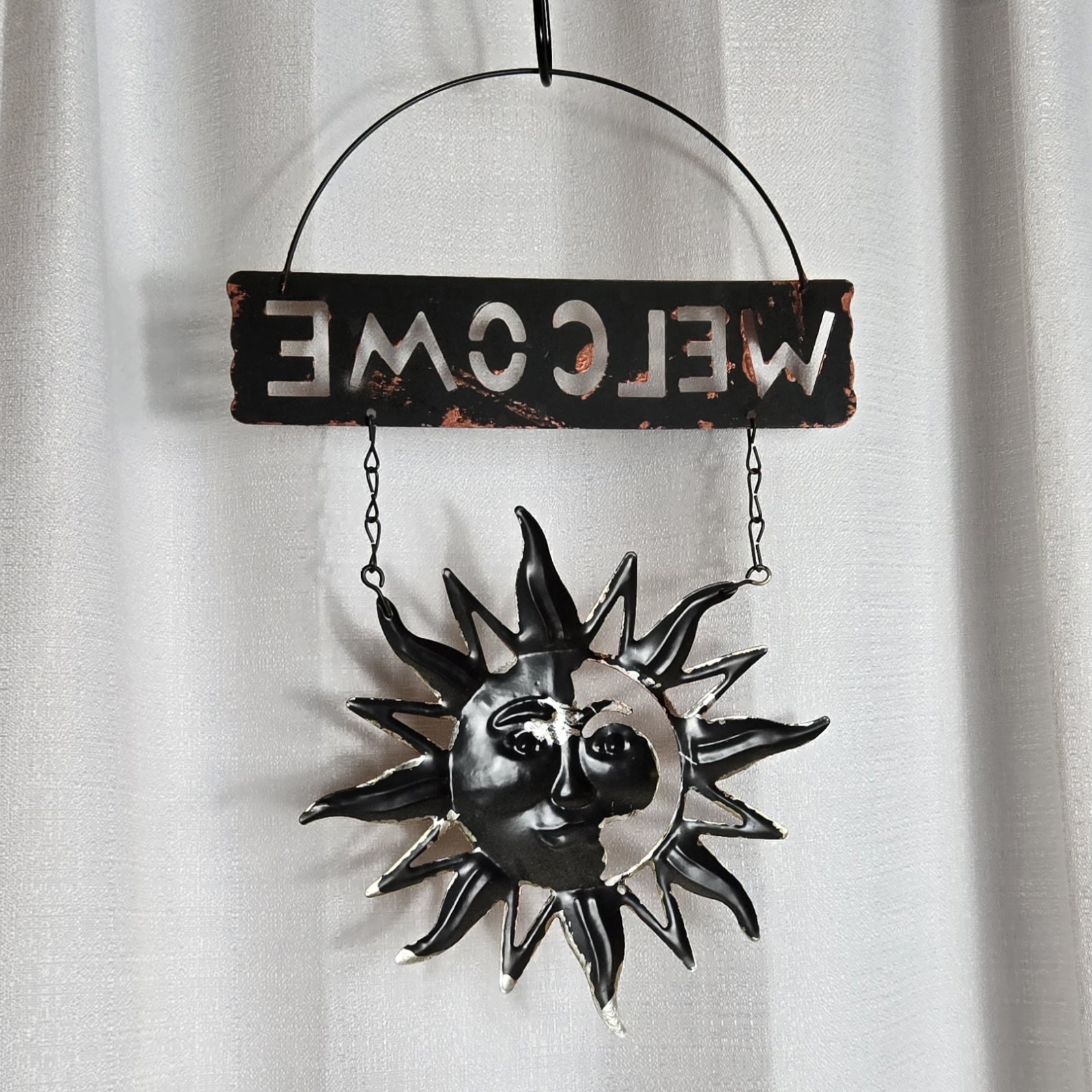 Celestial Sun Moon Metal Welcome Sign Vintage Y2K style