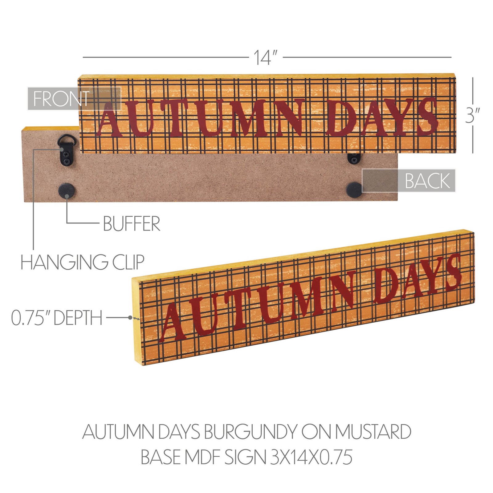 Autumn Days Burgundy on Mustard Base MDF Sign 3×14 VHC Brands