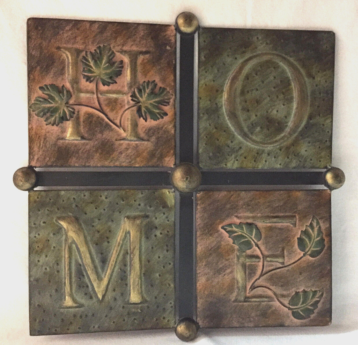 Metal Wall Art 2 Dimensional Picture Plaque 4 Sections “H-O-M-E”
