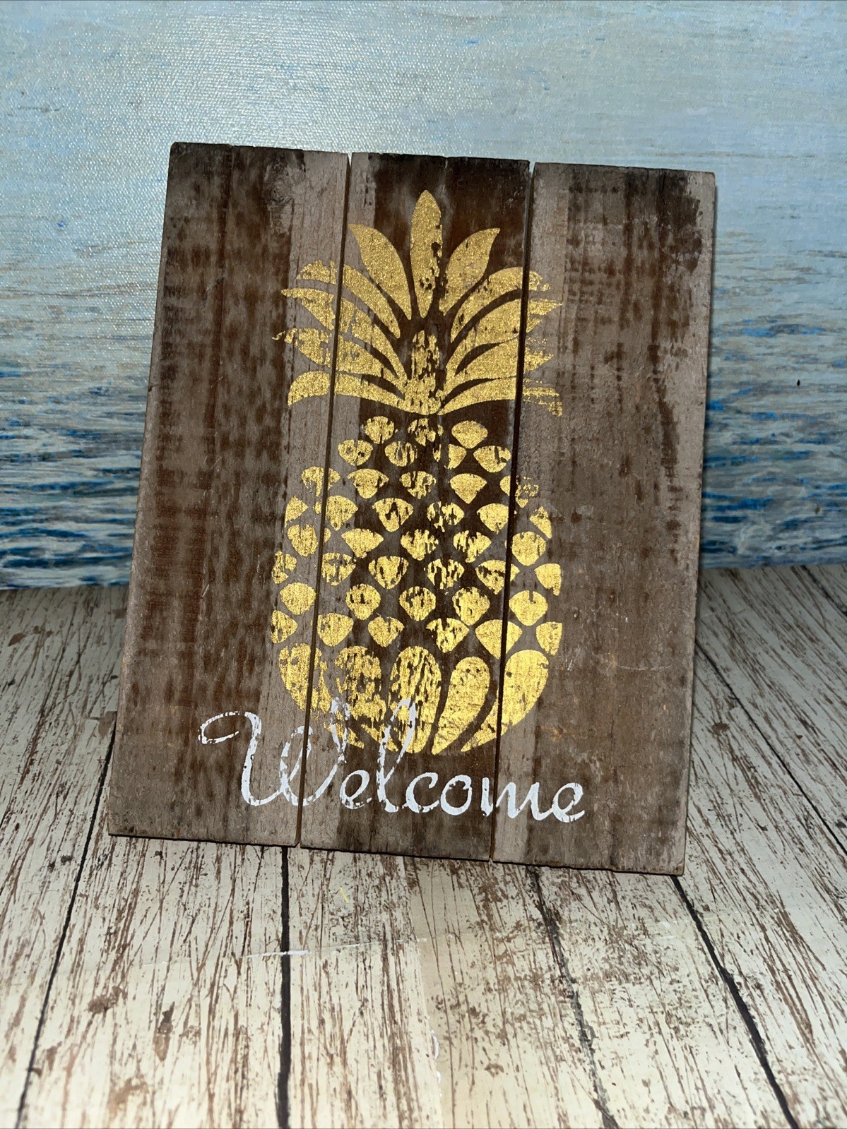 Pineapple Welcome Wood Sign Rustic Table Top Sign Concepts In Time 7 7/8×6 1/4