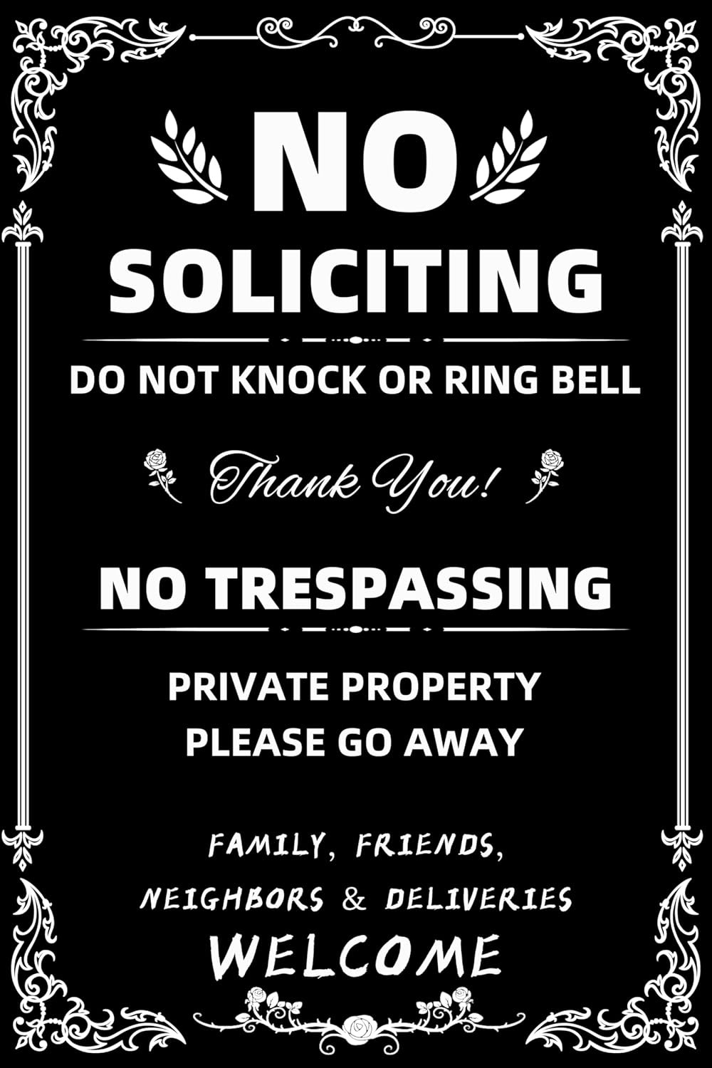Daily Decorative Signs No Soliciting Chic Metal Signs for Outdoor Yard Signs or