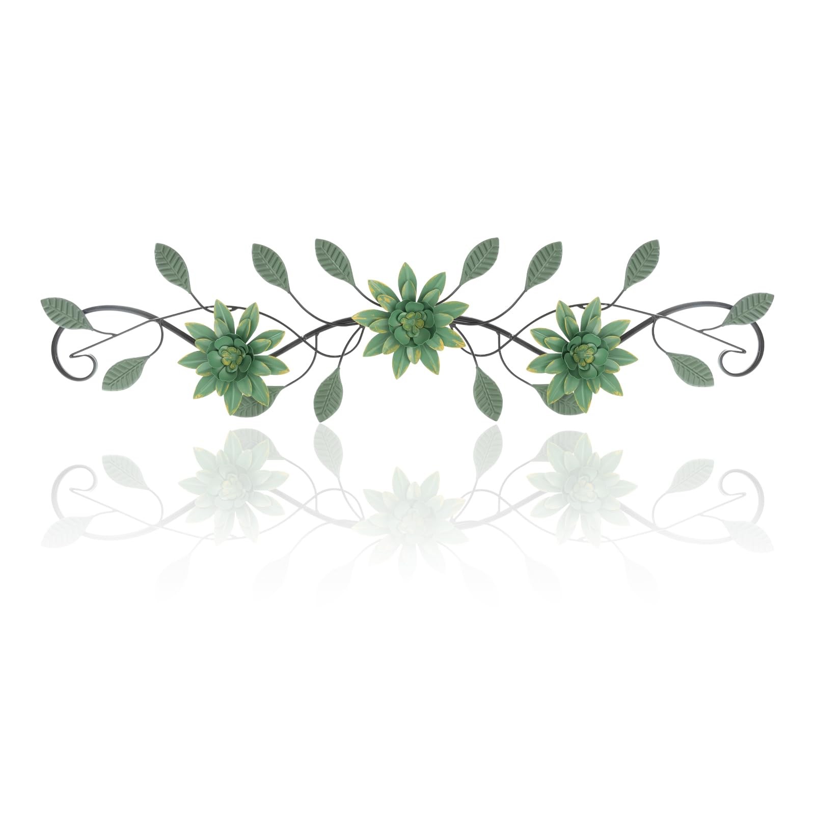 Green Metal Wall Art Modern Minimalist Flowers Indoor Horizontal Iron Decor