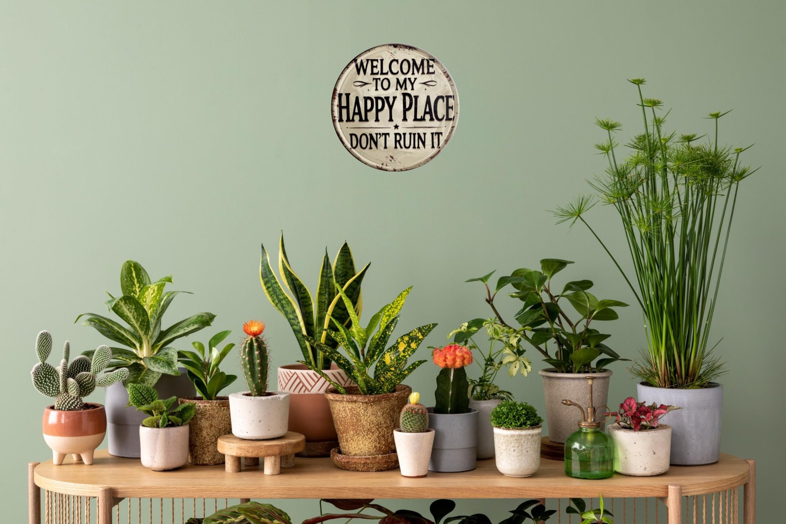 Welcome to My Happy Place Plaque, Round Metal Wall Decor,Home Dining Room, Beige