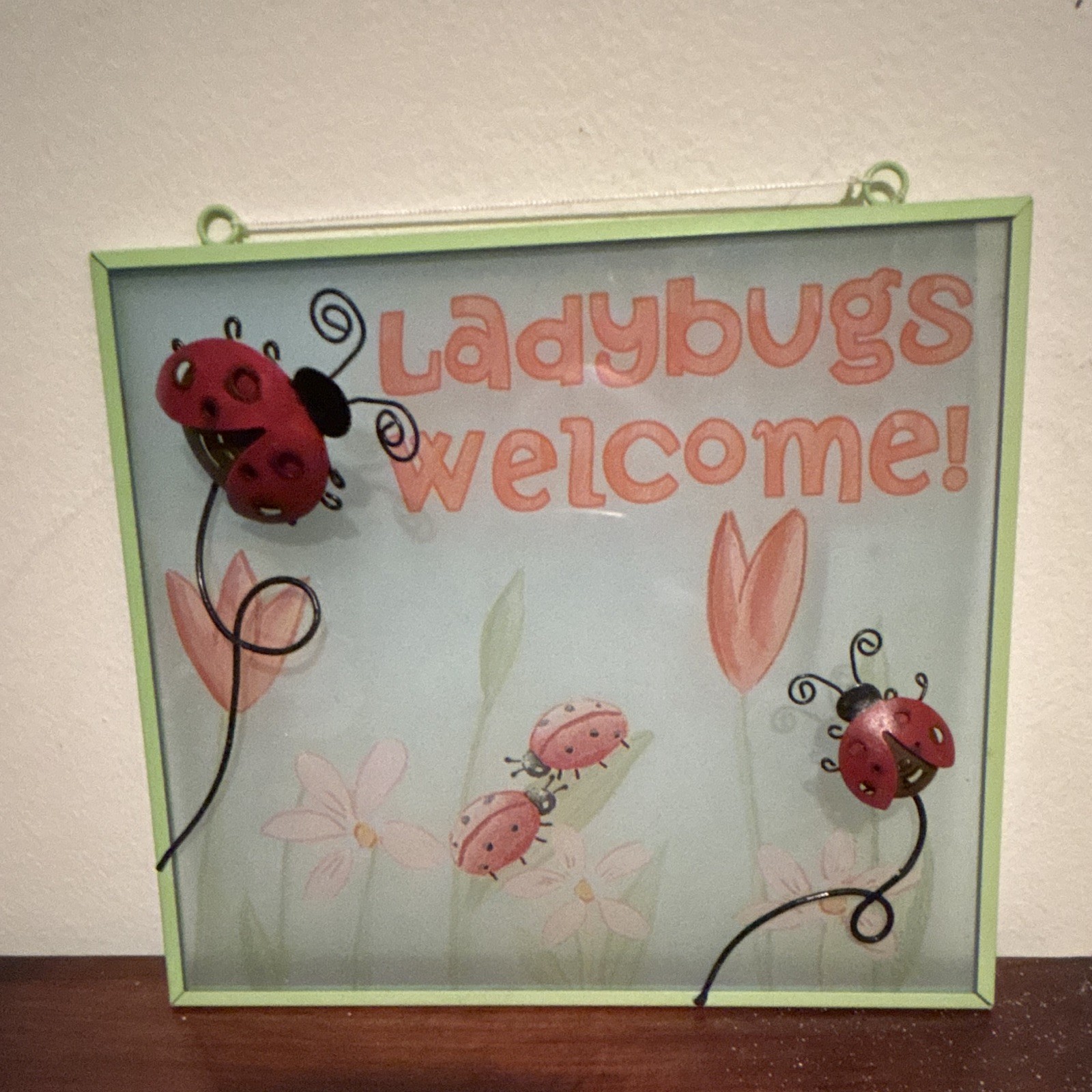 Greenbrier Ladybug Decorative 3D Effect Metal Sign, Green & Red, Ready To Hang
